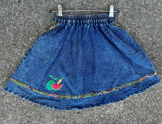 80s denim fruit skirt  8-10y (128-140cm)