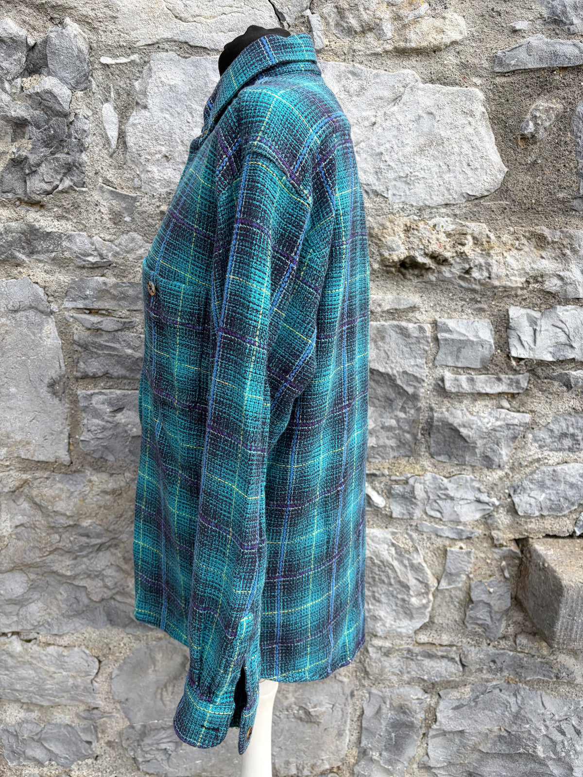 90s teal&navy brushed cotton shirt Small