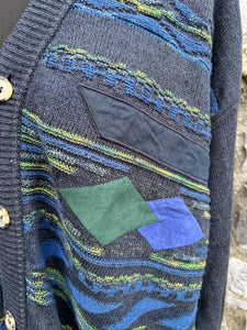 80s blue&green stripes cardigan Large