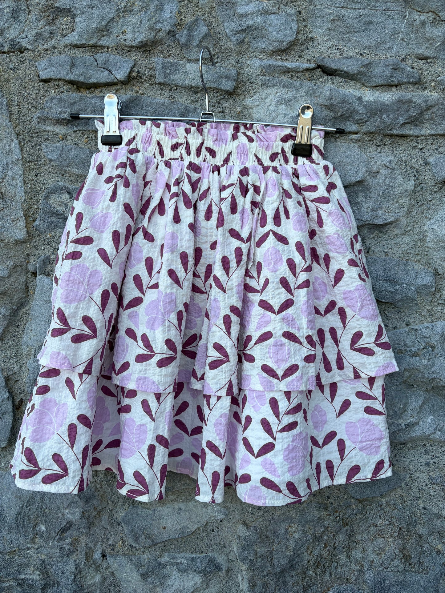 Pink leaves&flowers flared skirt  9-10y (134-140cm)