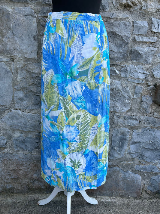 80s blue flowers&leaves skirt uk 10
