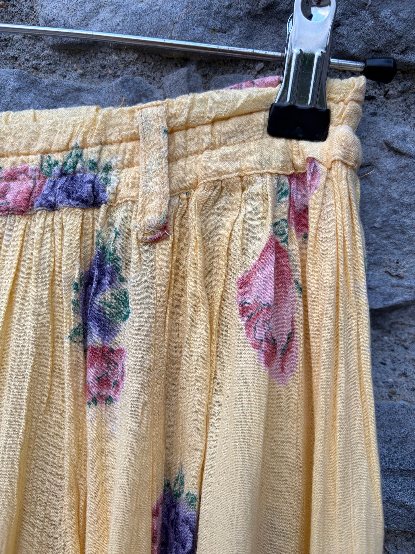 90s yellow floral muslin skirt uk 10-12