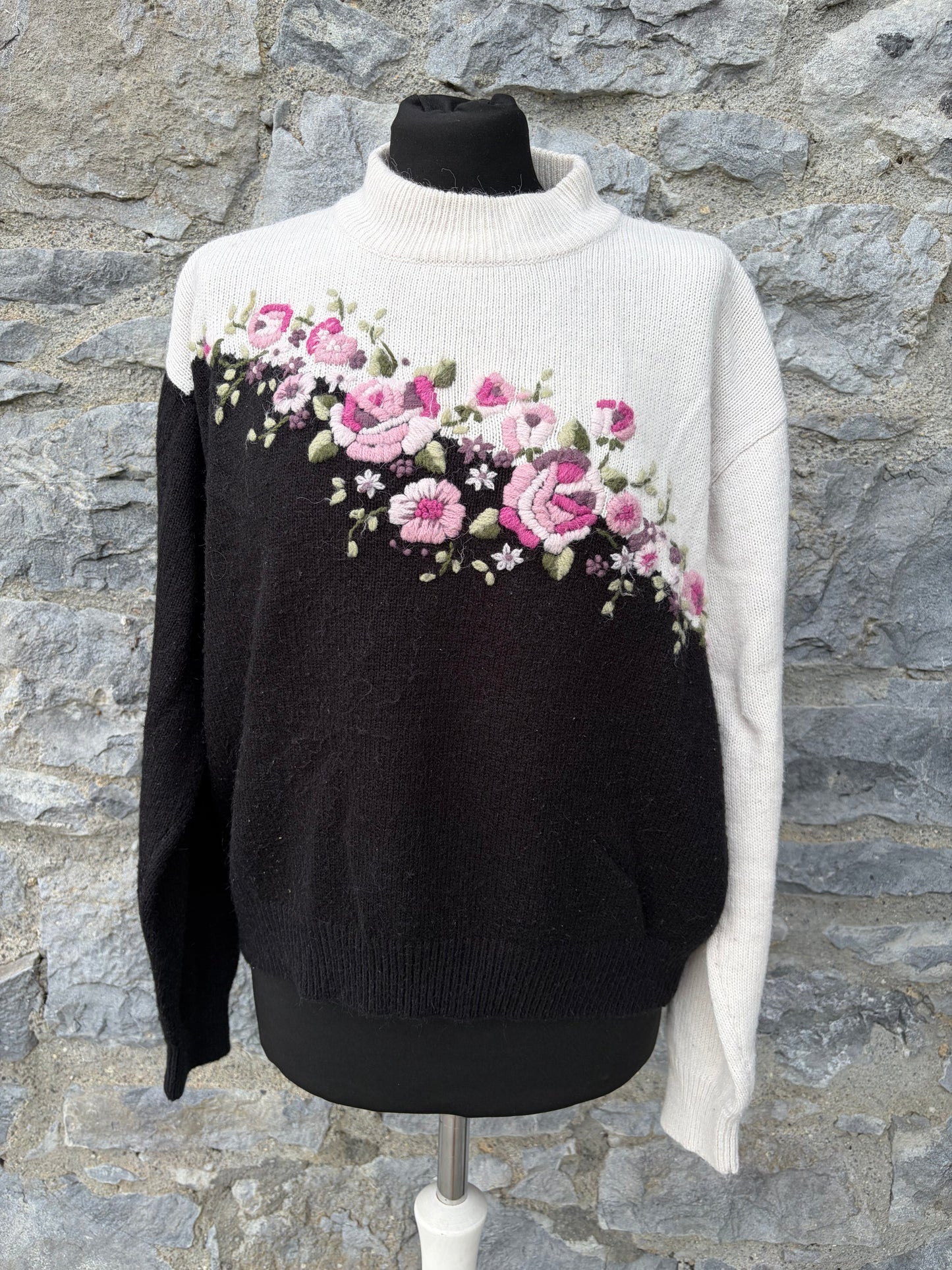 80s colorblock mock neck embroidered jumper uk 14