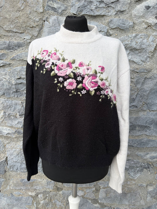 80s colorblock mock neck embroidered jumper uk 14