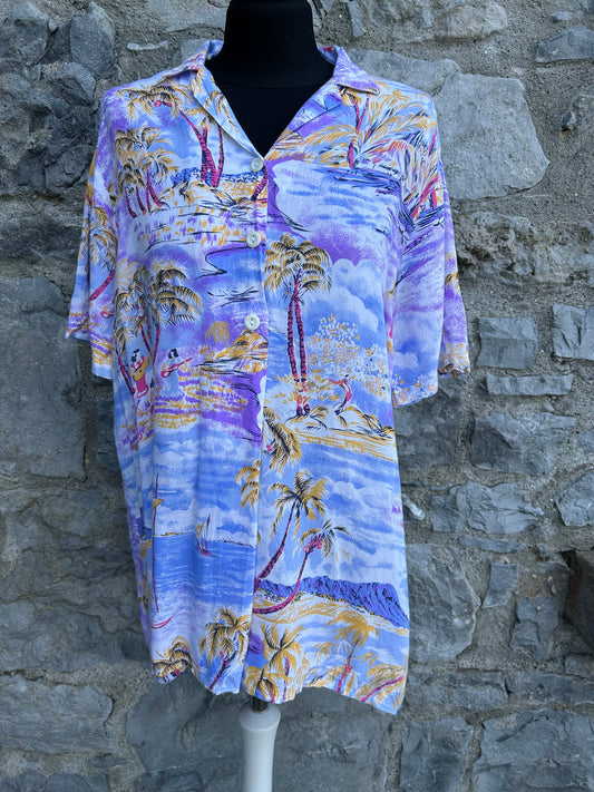 90s purple Hawaiian shirt S/M