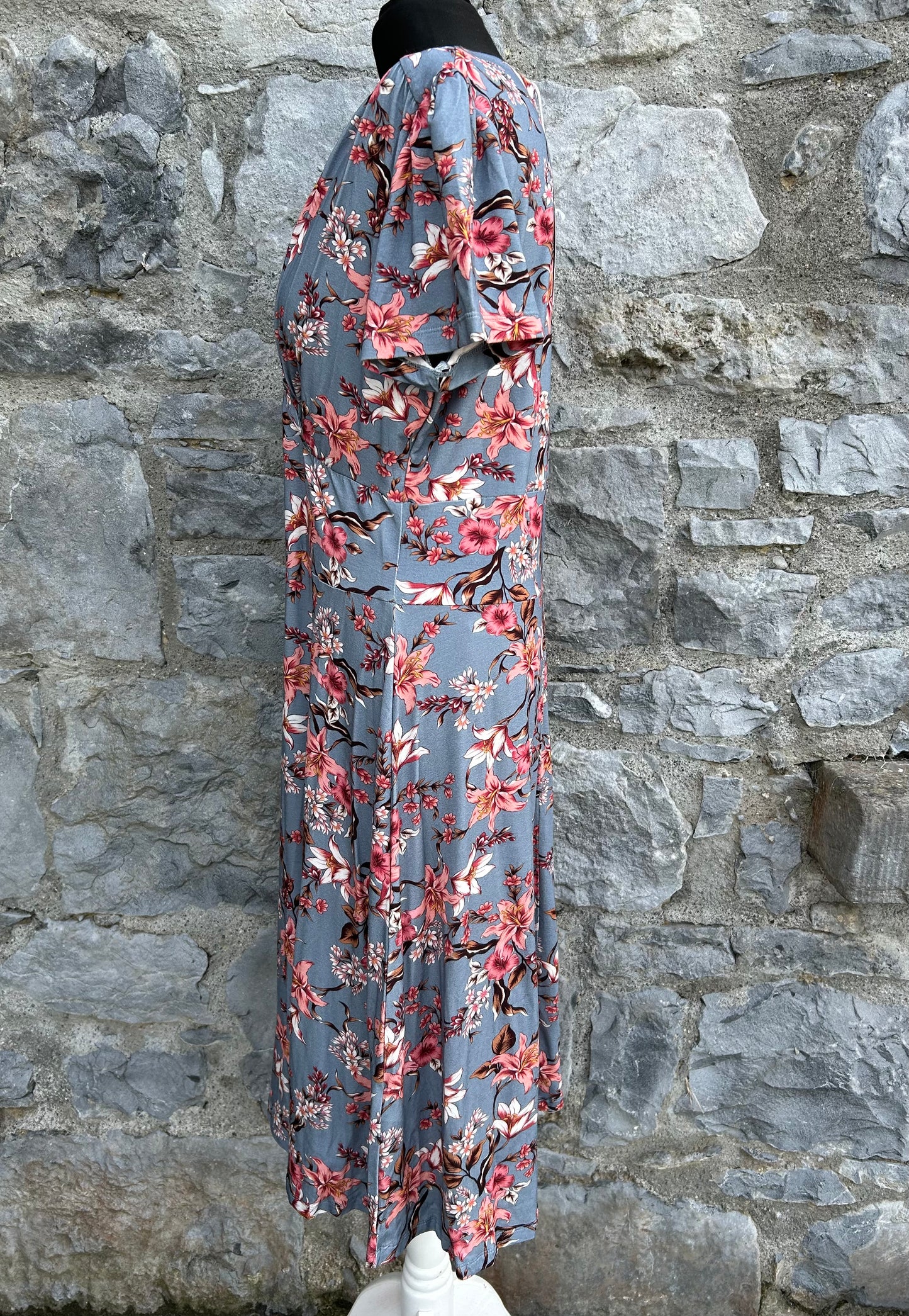 Pink flowers steel blue dress uk 14