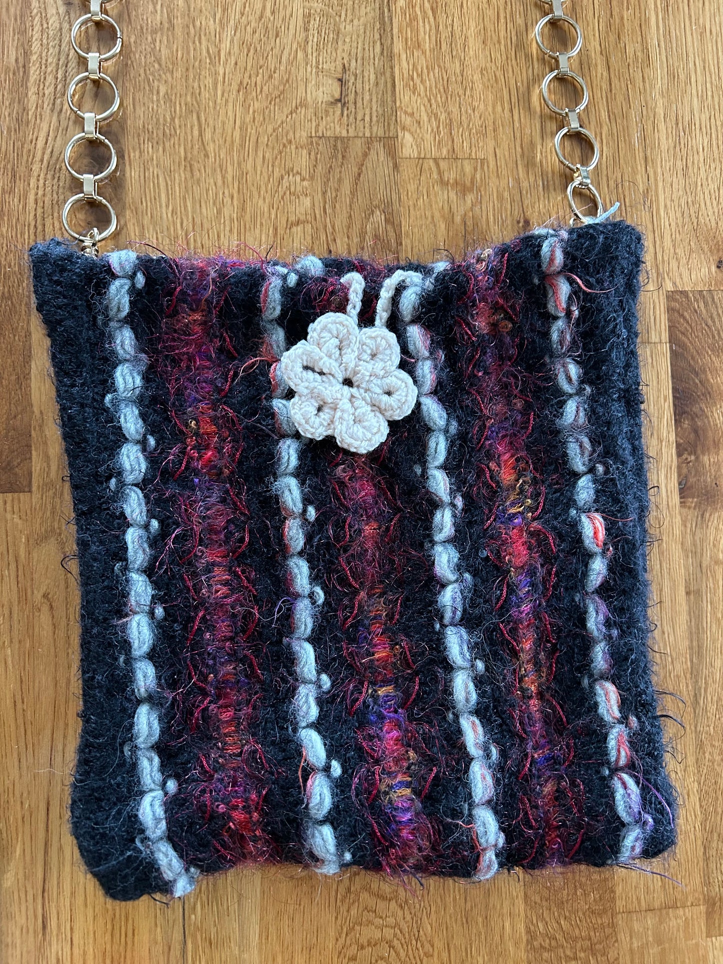 Handmade Black stripy shoulder bag