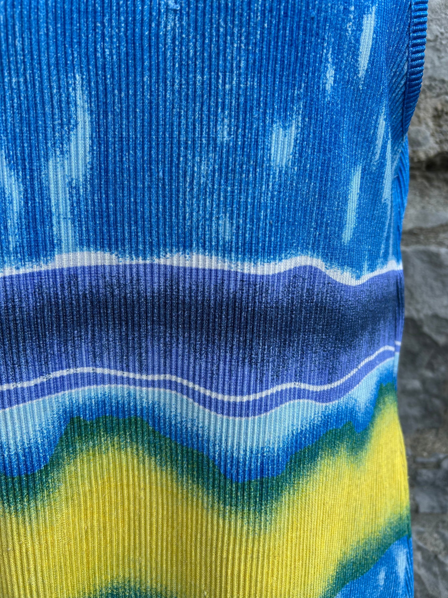90s blue&yellow wrinkled dress uk 12