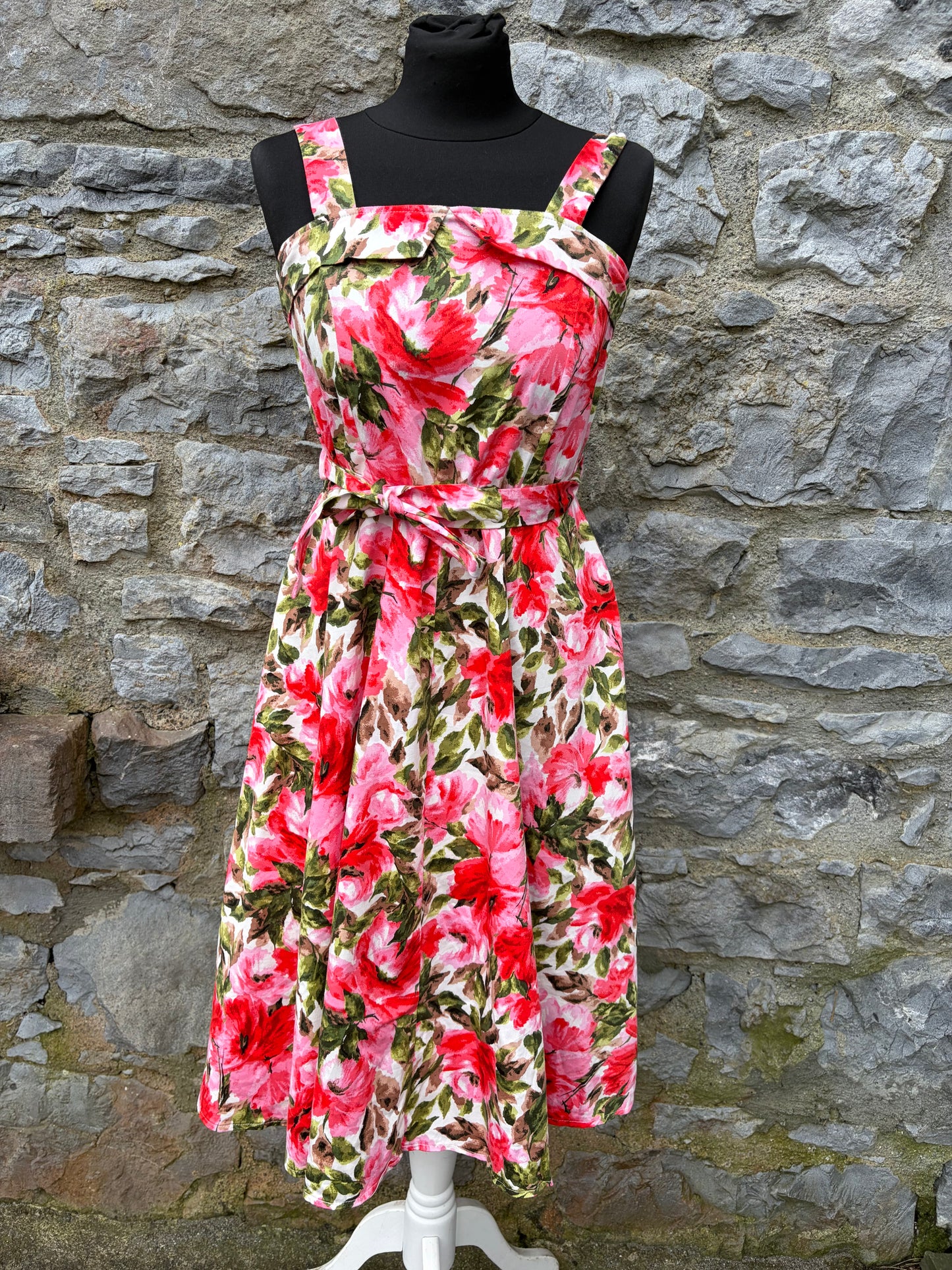 60s style pink flowers dress uk 8-10