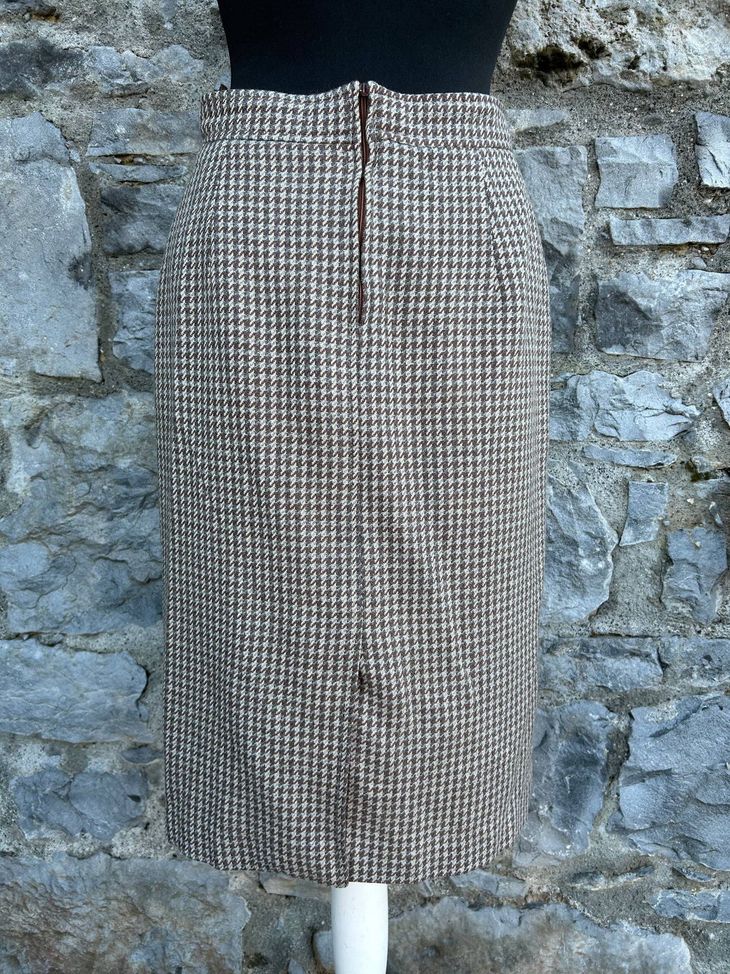 80s brown houndstooth skirt uk 8-10