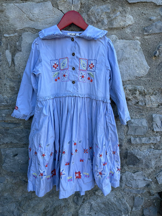 80s blue embroidery dress 5y (110cm)