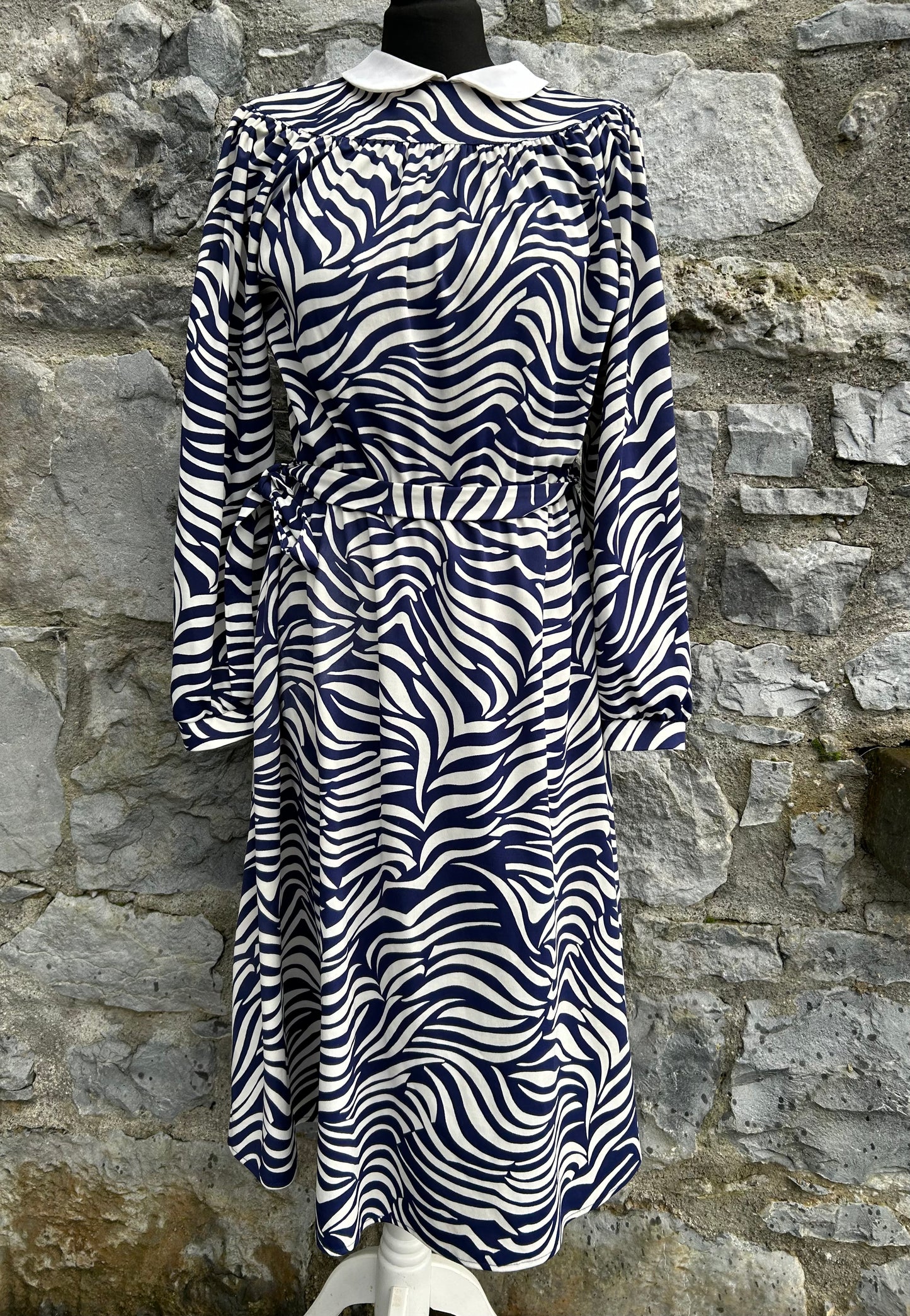 80s blue zebra print dress uk 12