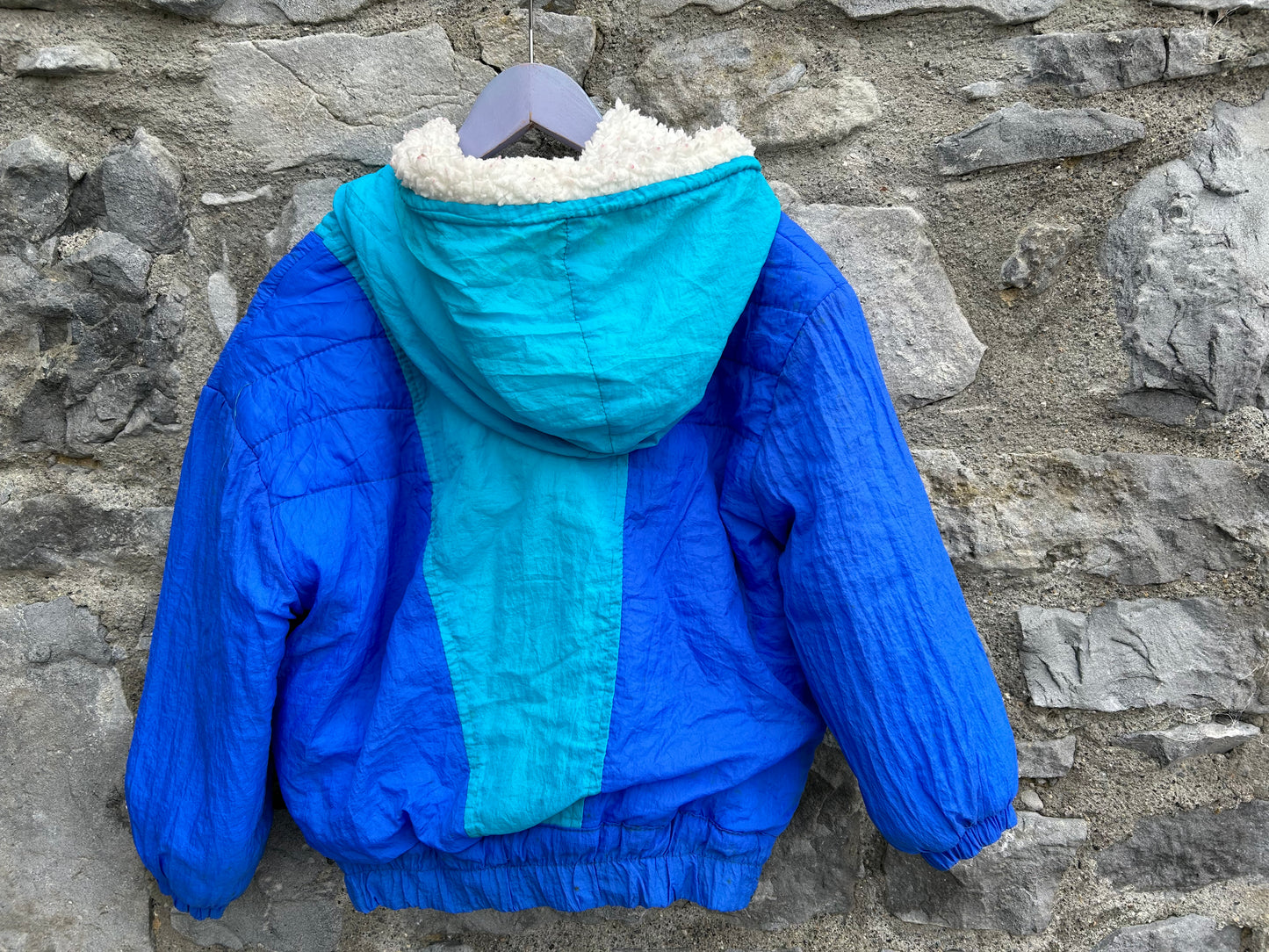 80s blue furry lined jacket   8-9y (128-134cm)