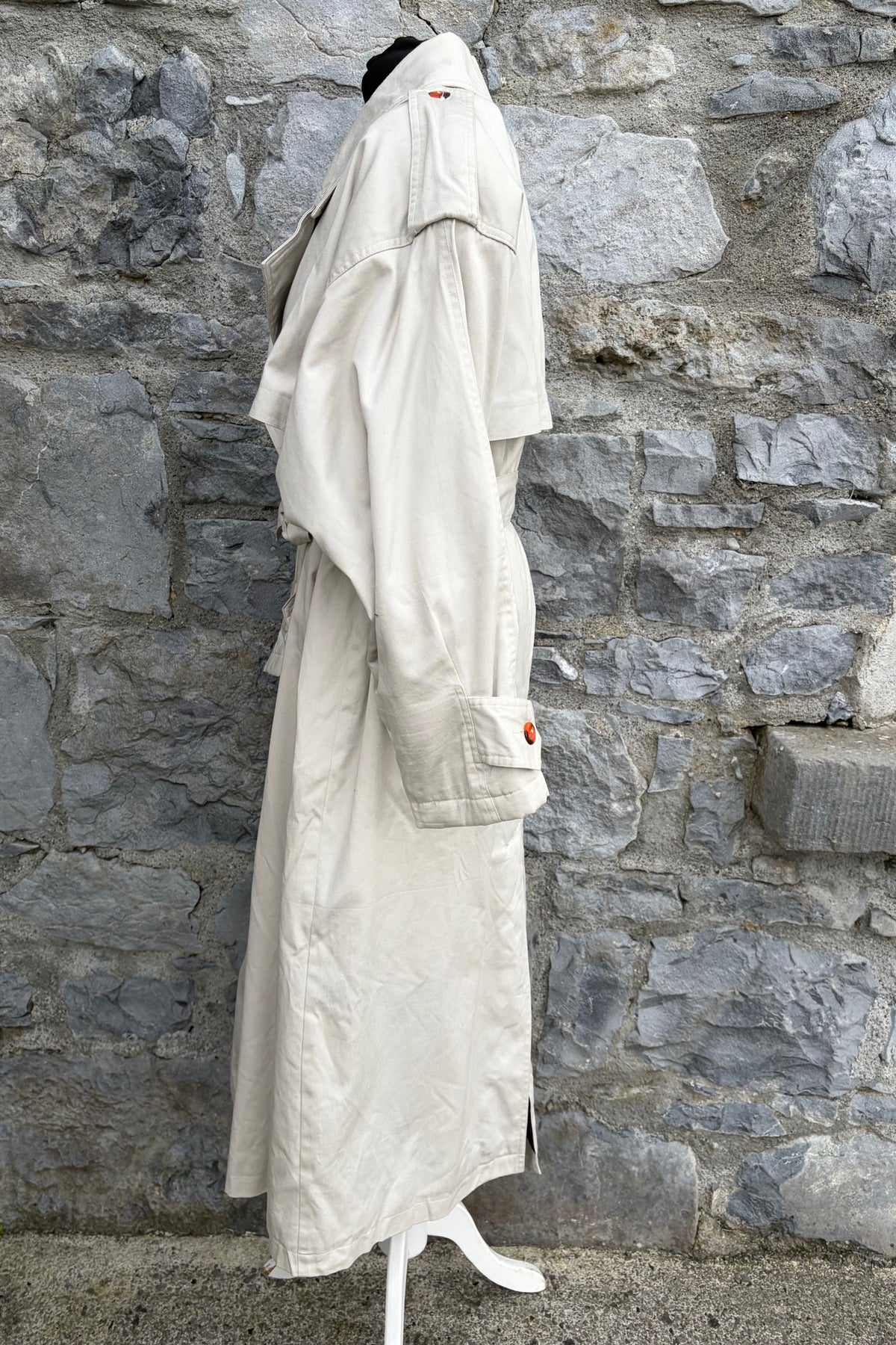 90s cream double-breasted trench coat uk 14-16