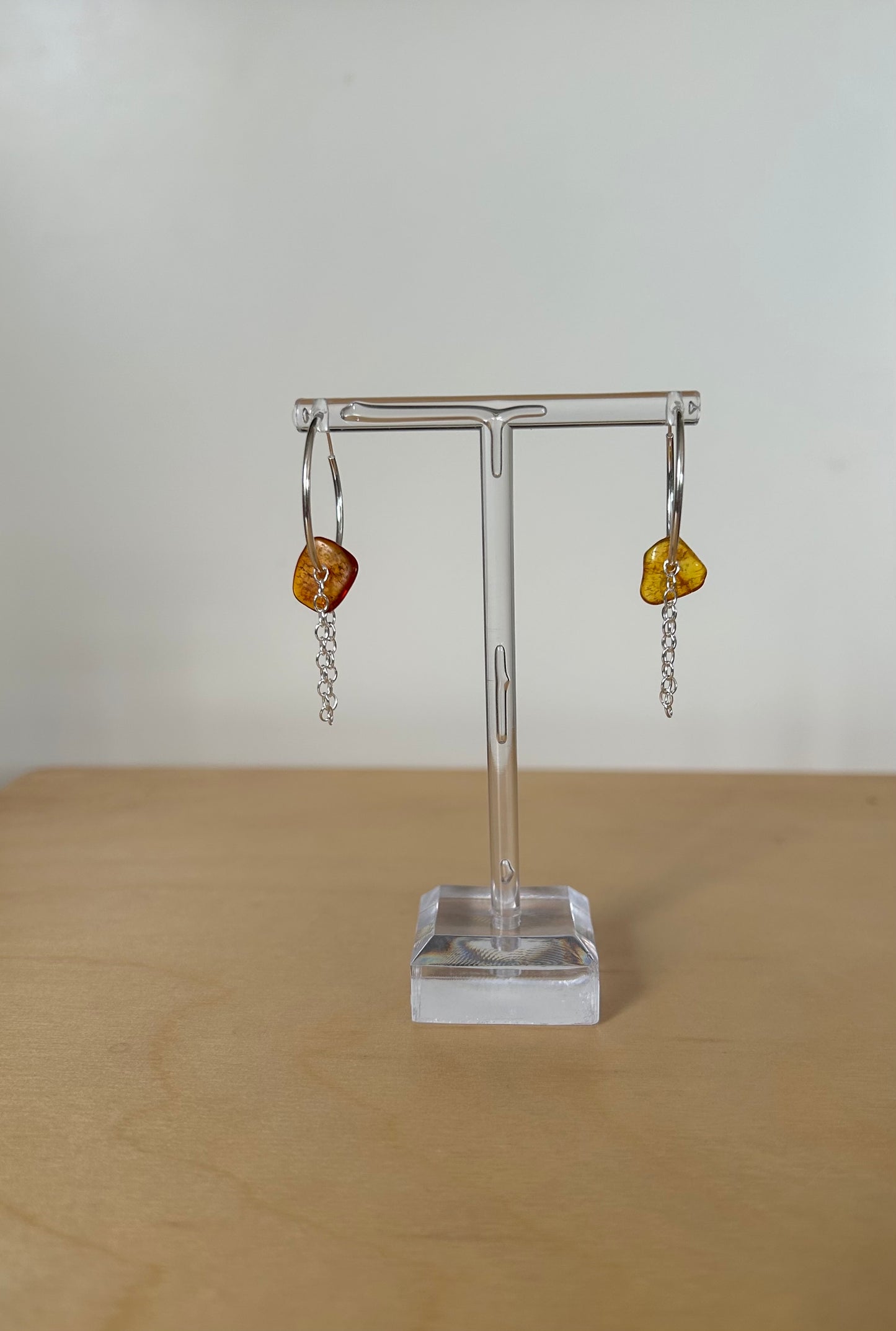 Amber&silver Hoop earrings