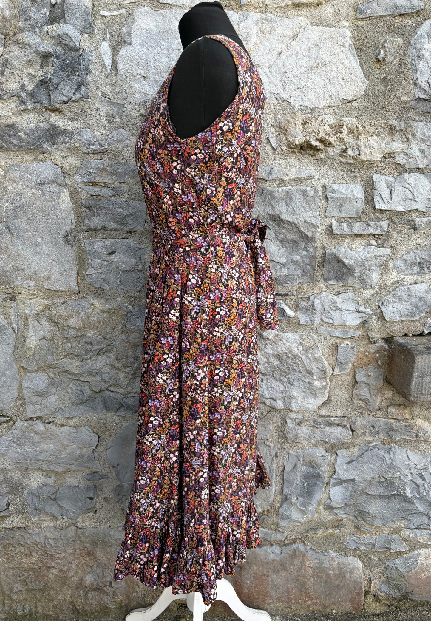 80s floral brown dress uk 8-10