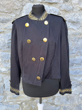 Load image into Gallery viewer, 80s black jacket with gold trim uk 12-14

