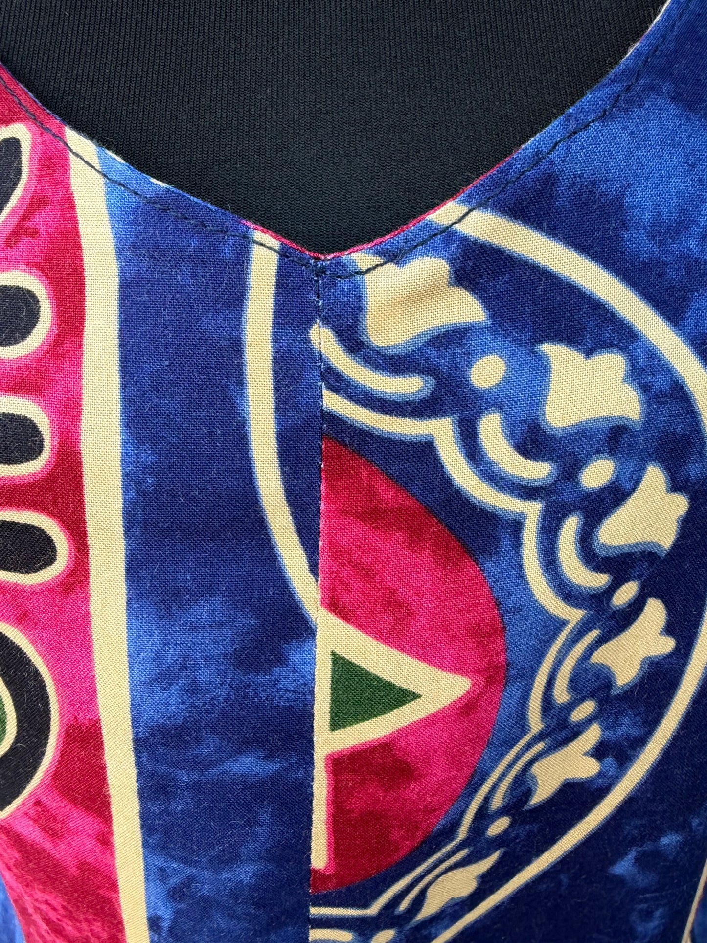 90s blue tribal fish print sun dress uk 6-8