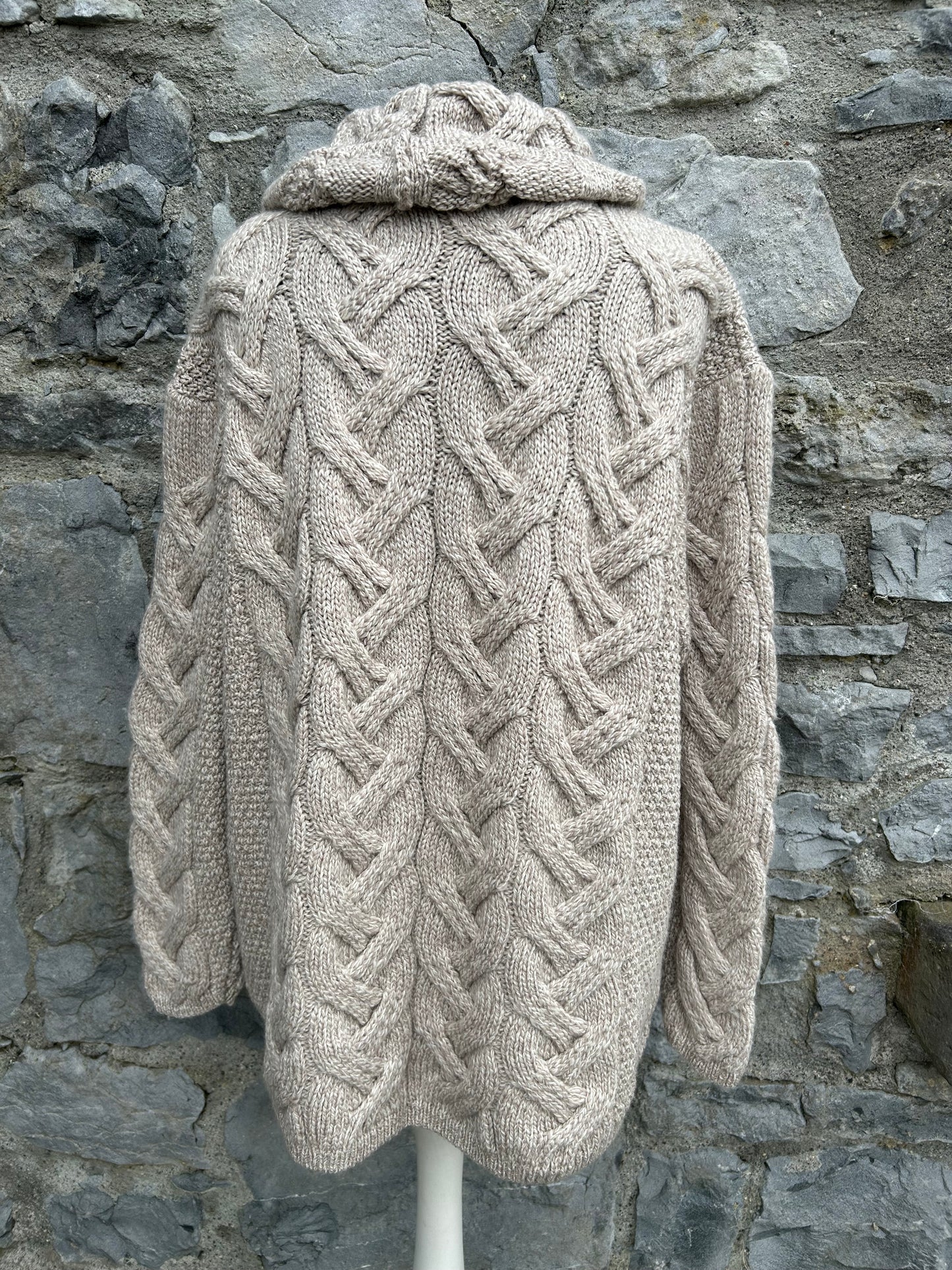 Aran Cowl Neck Chunky Sweater Oatmeal Large