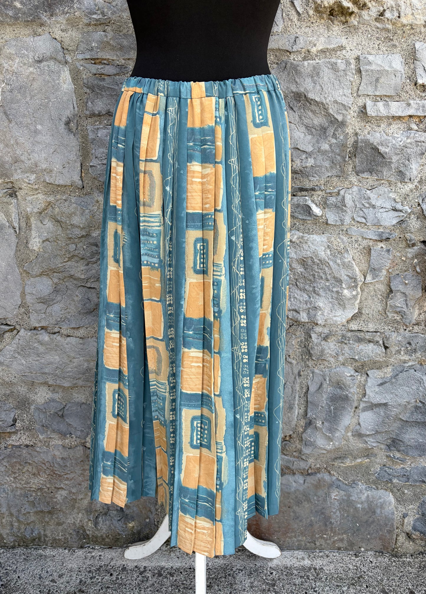 80s teal&yellow pleated skirt uk 10-12