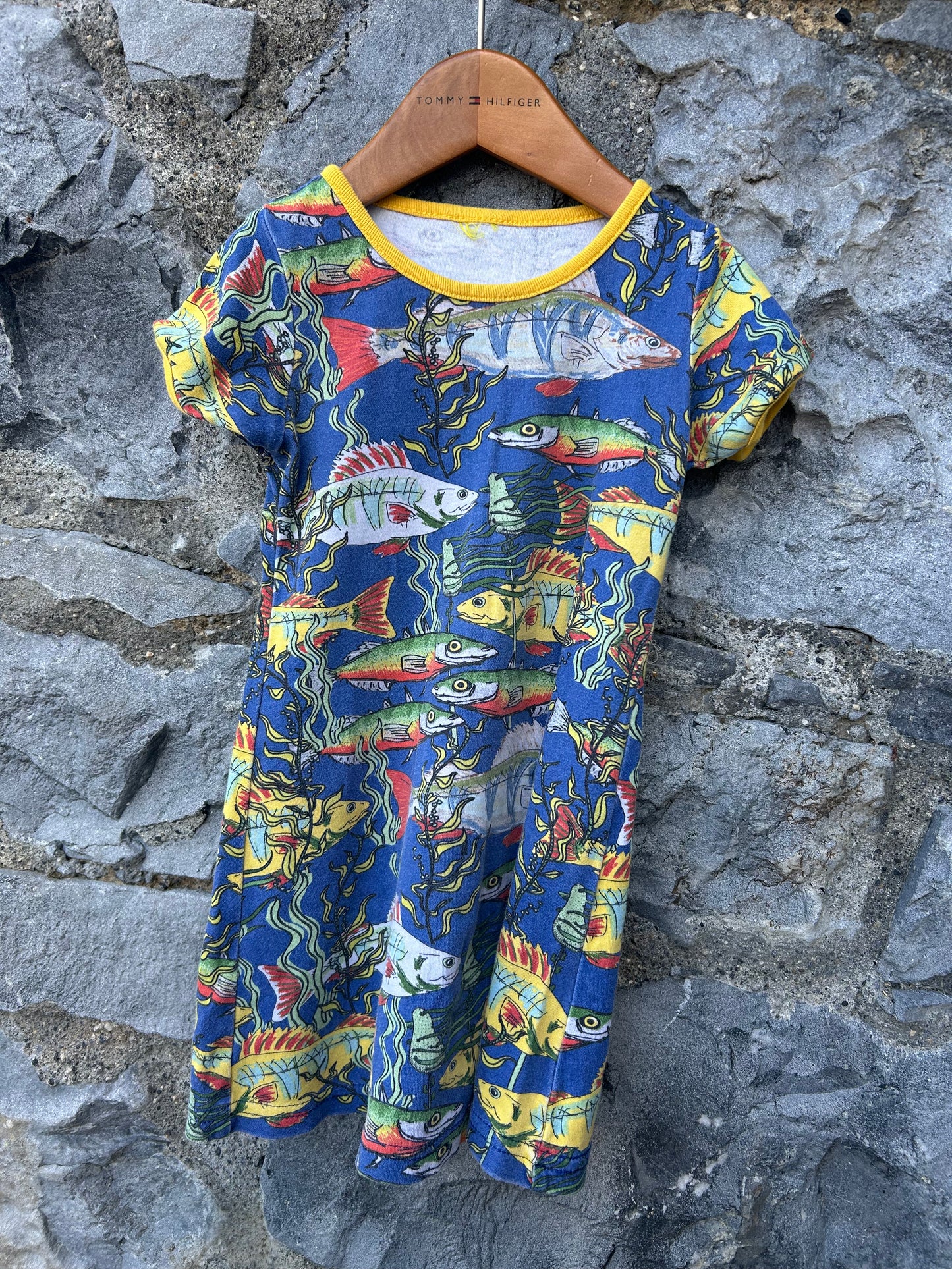 Fish blue dress  3y (98cm)