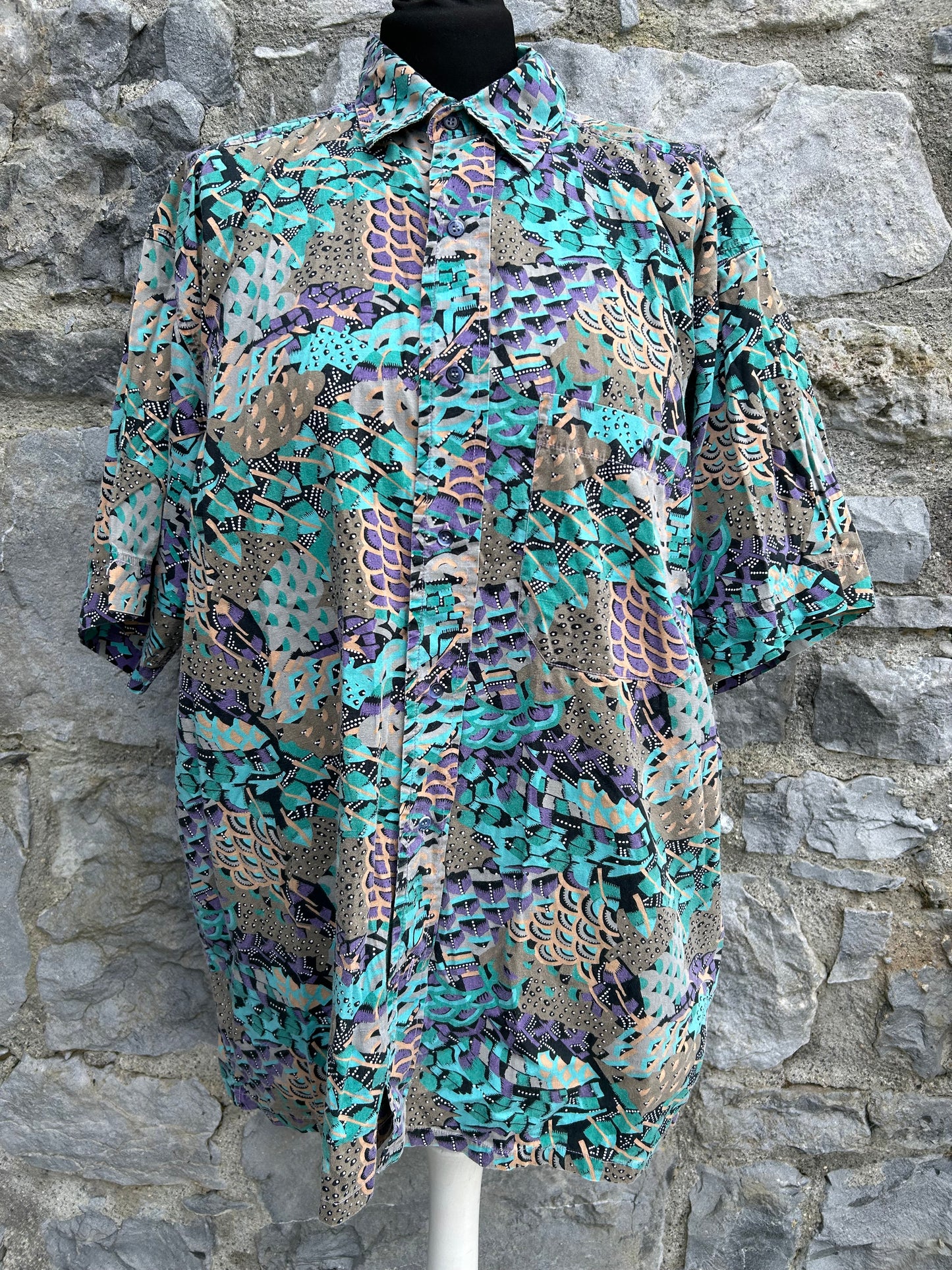 80s Purple&teal abstract shirt Large