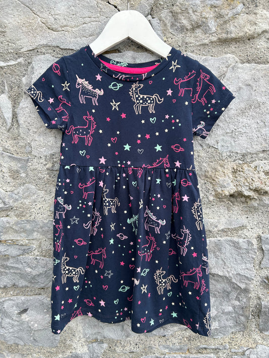 Unicorns navy dress 2-3y (92-98cm)