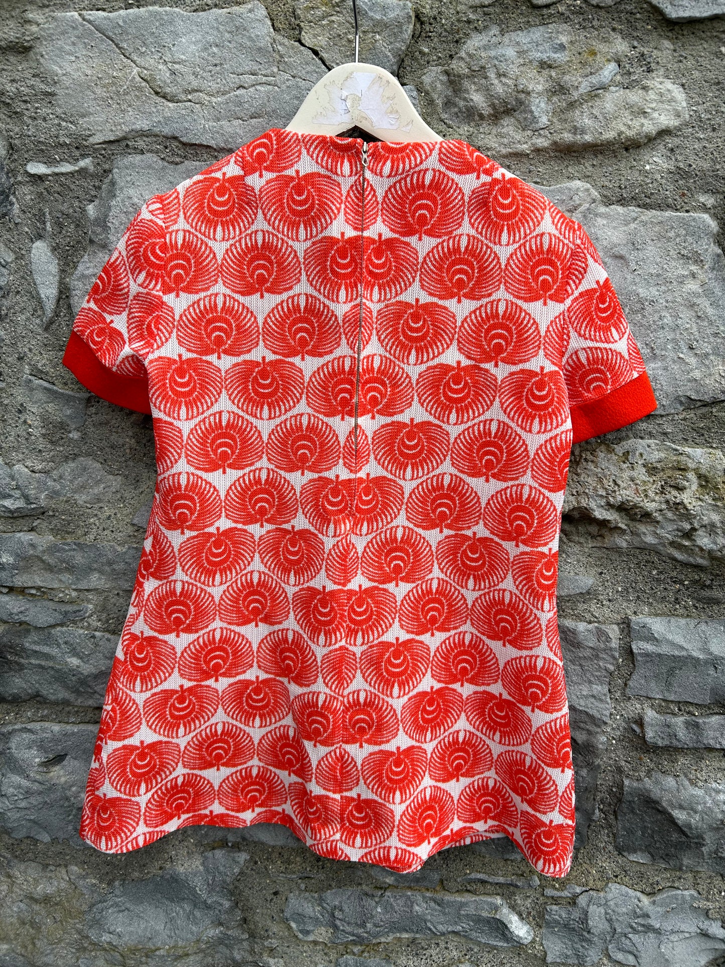 70s orange leaves mini dress  7-8y (122-128cm)