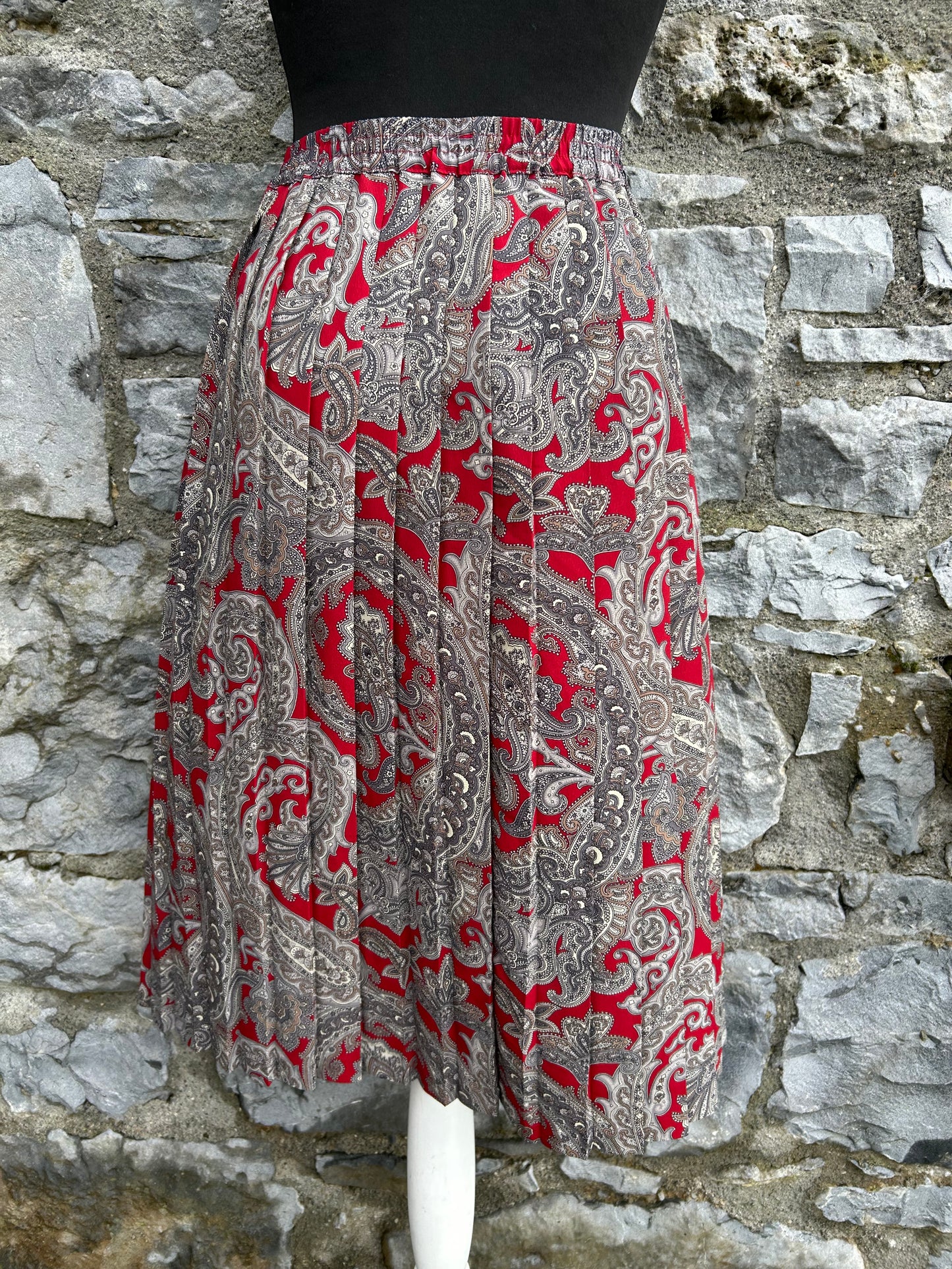 80s red&grey paisley pleated skirt uk 6-8