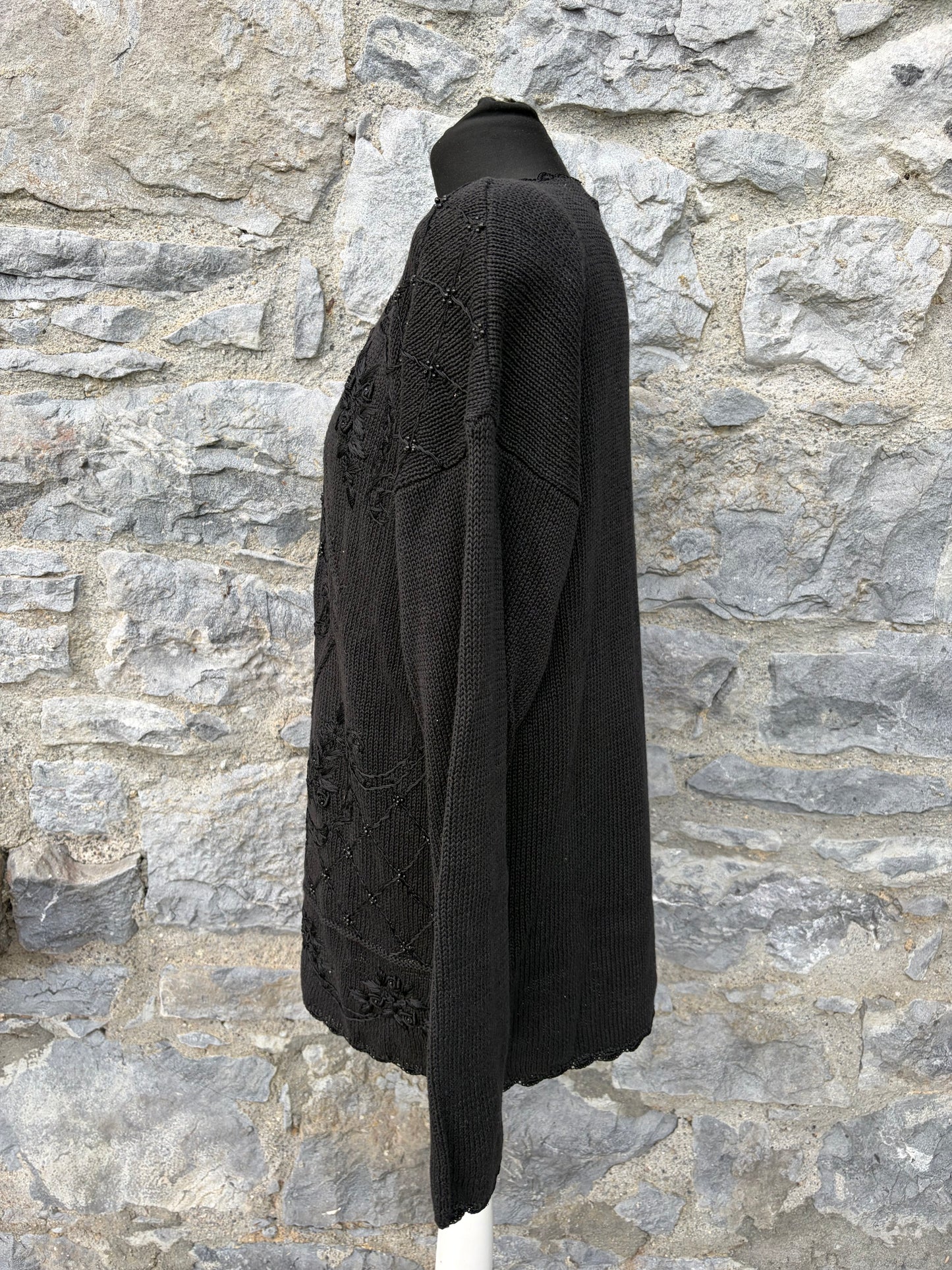 80s black embroidered long jumper uk 14