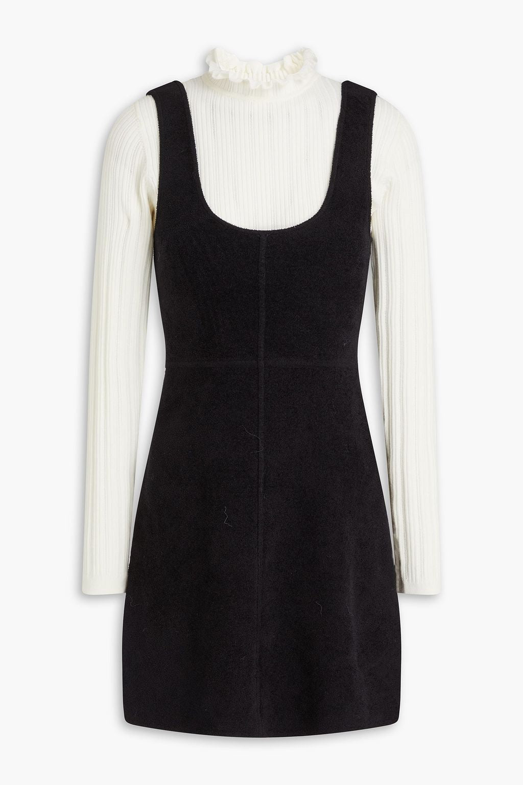 Bouclé-paneled pointelle-knit mini dress uk 8