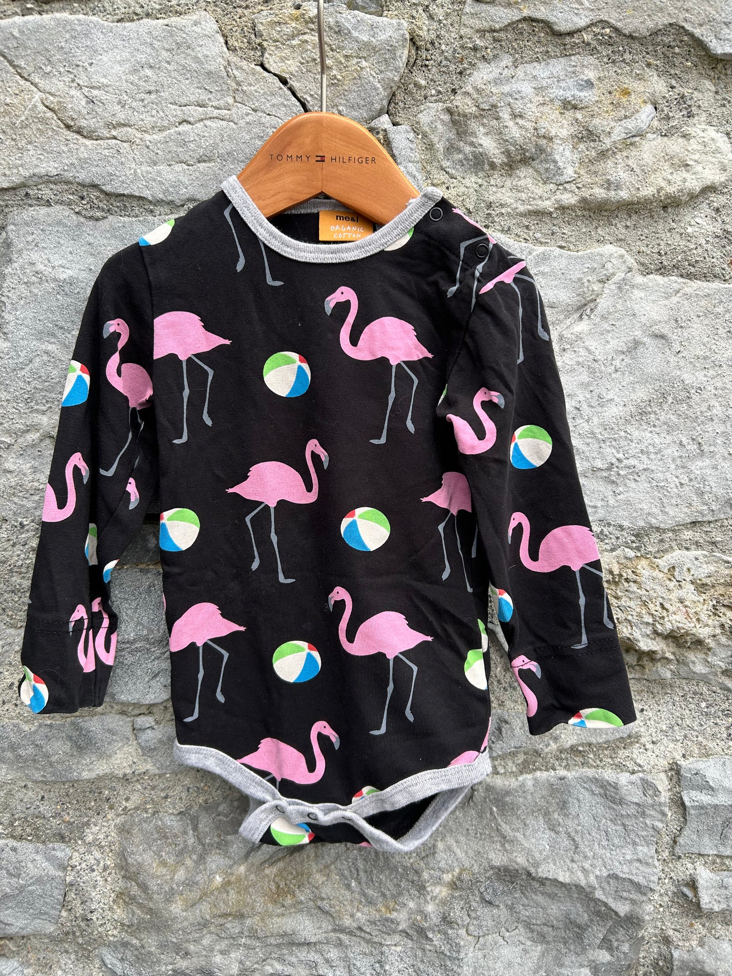 Pink Flamingo black vest   9-12m (74-80cm)