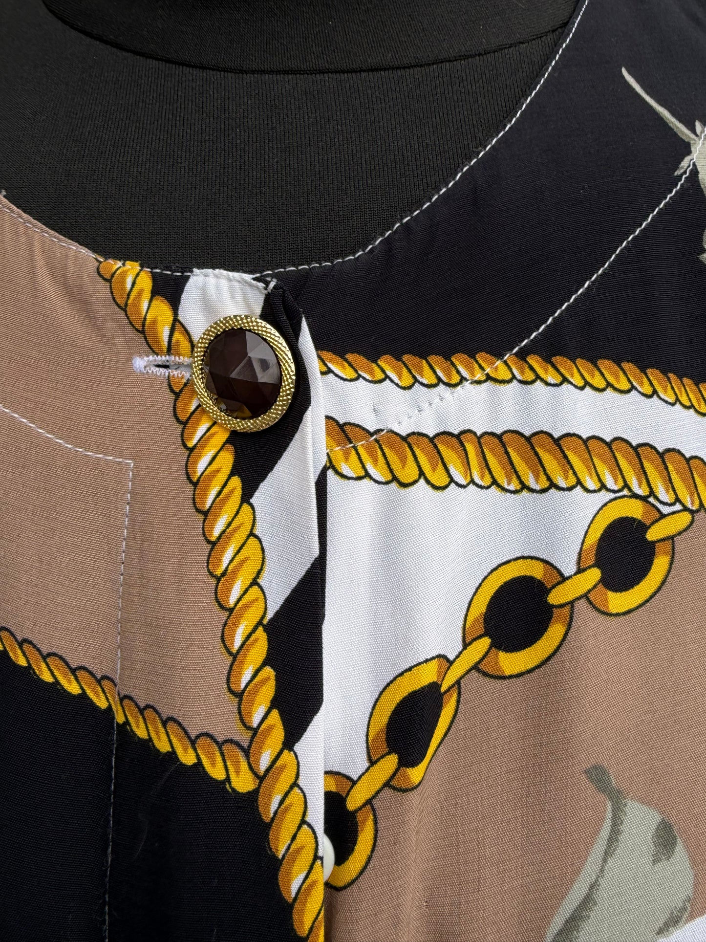 80s flowers&chains brown&black blouse uk 14