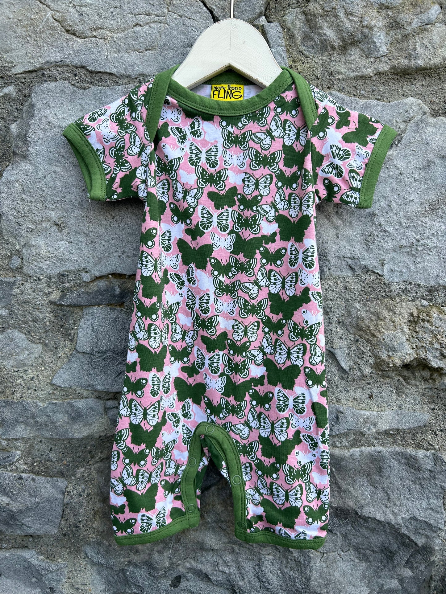 Green butterflies pink rompers   3m (62cm)