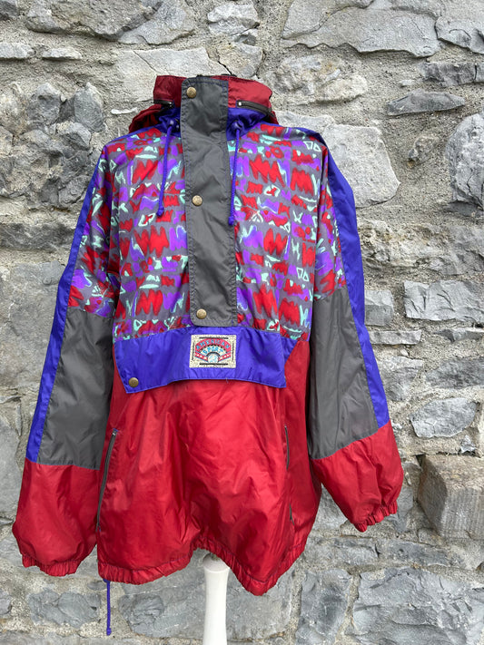 80s red&abstract Half zip windbreaker XL