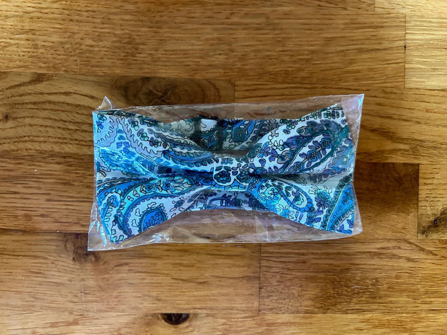 Blue paisley bow tie