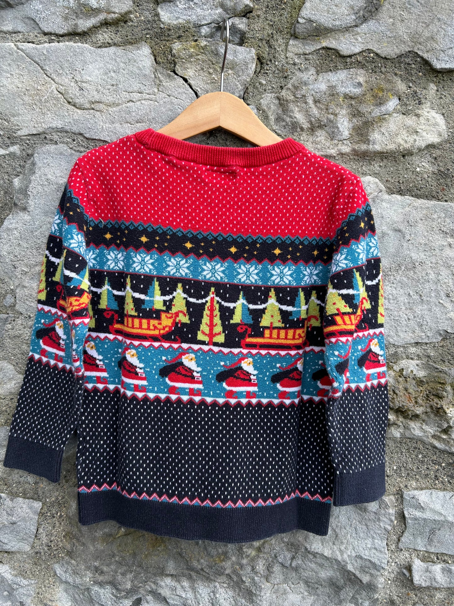 Red&black Christmas print panel jumper 3-4y (98-104cm)