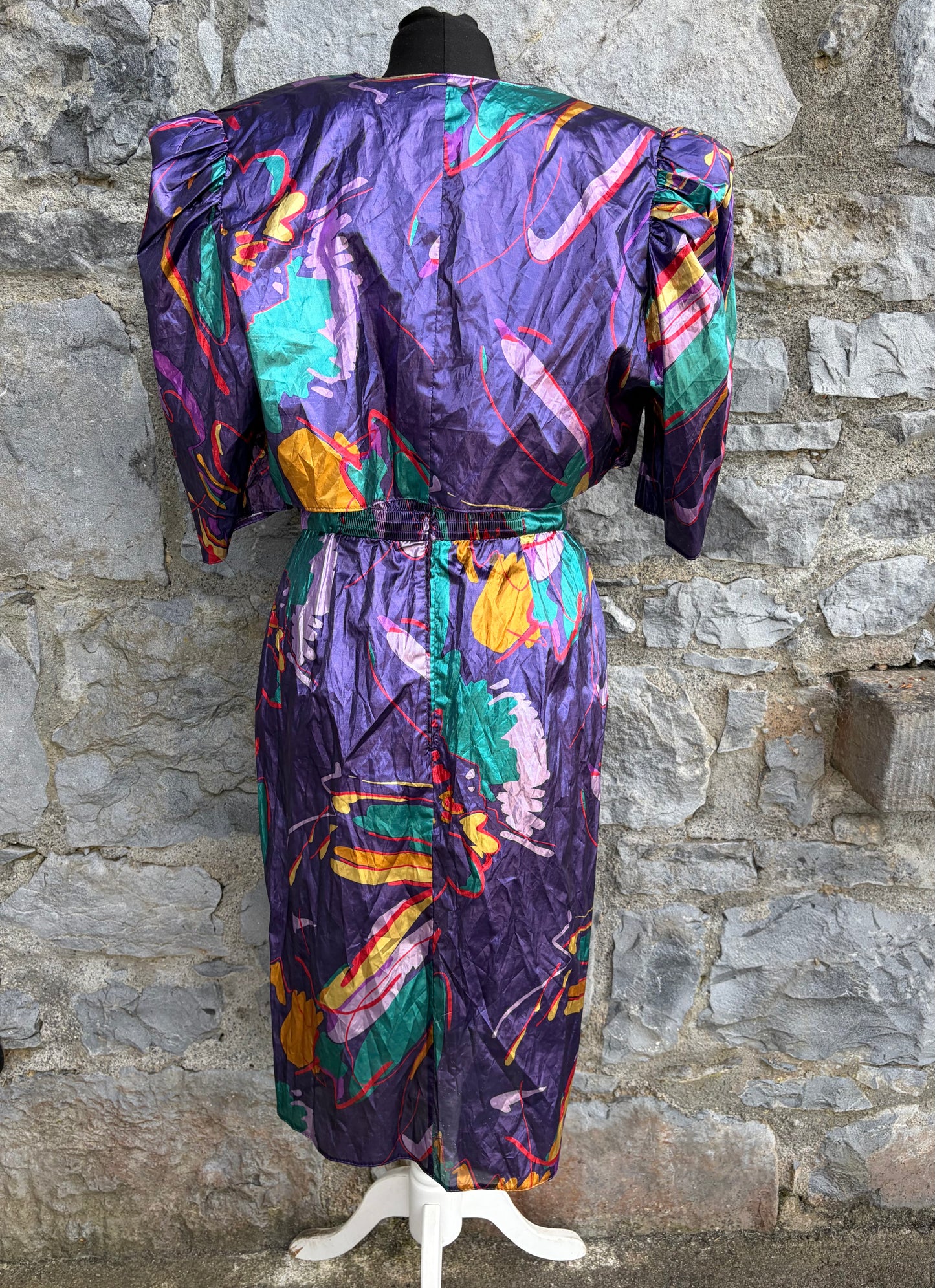 80s abstract purple dress&bolero uk 8-10