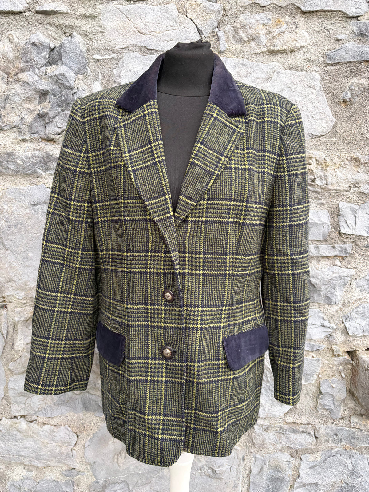 90s green plaid wool tailored blazer uk 12