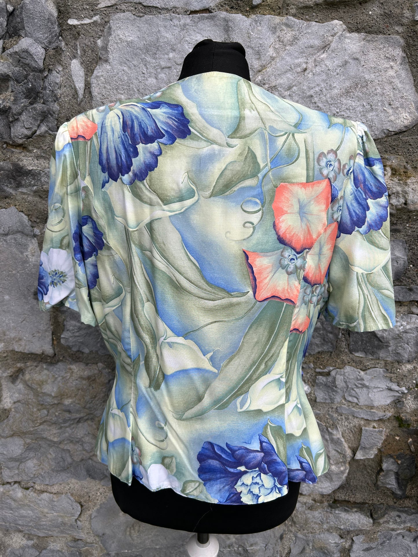 80s blue floral blouse uk 14