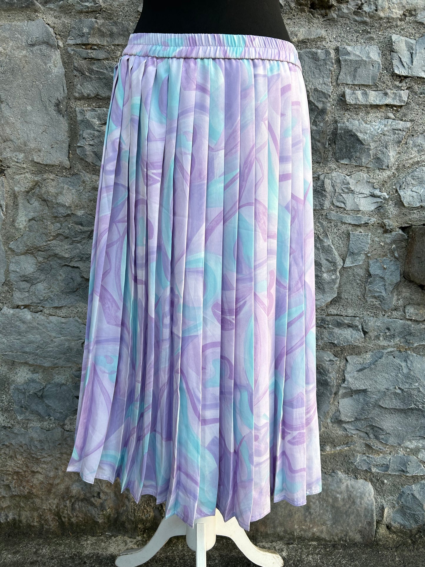 80s pink&aquamarine pleated skirt uk 12-14