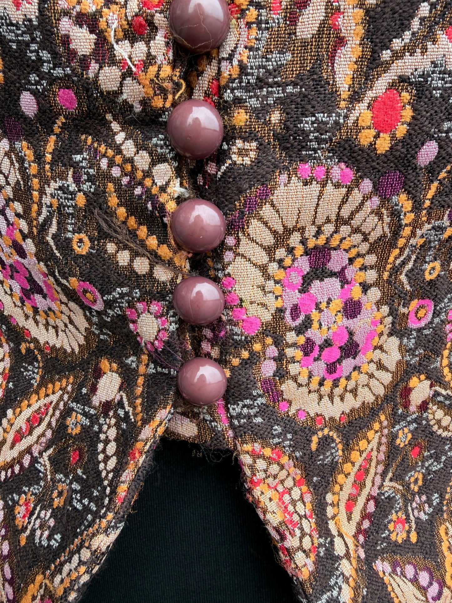70s brown paisley ball buttons top uk 6-8