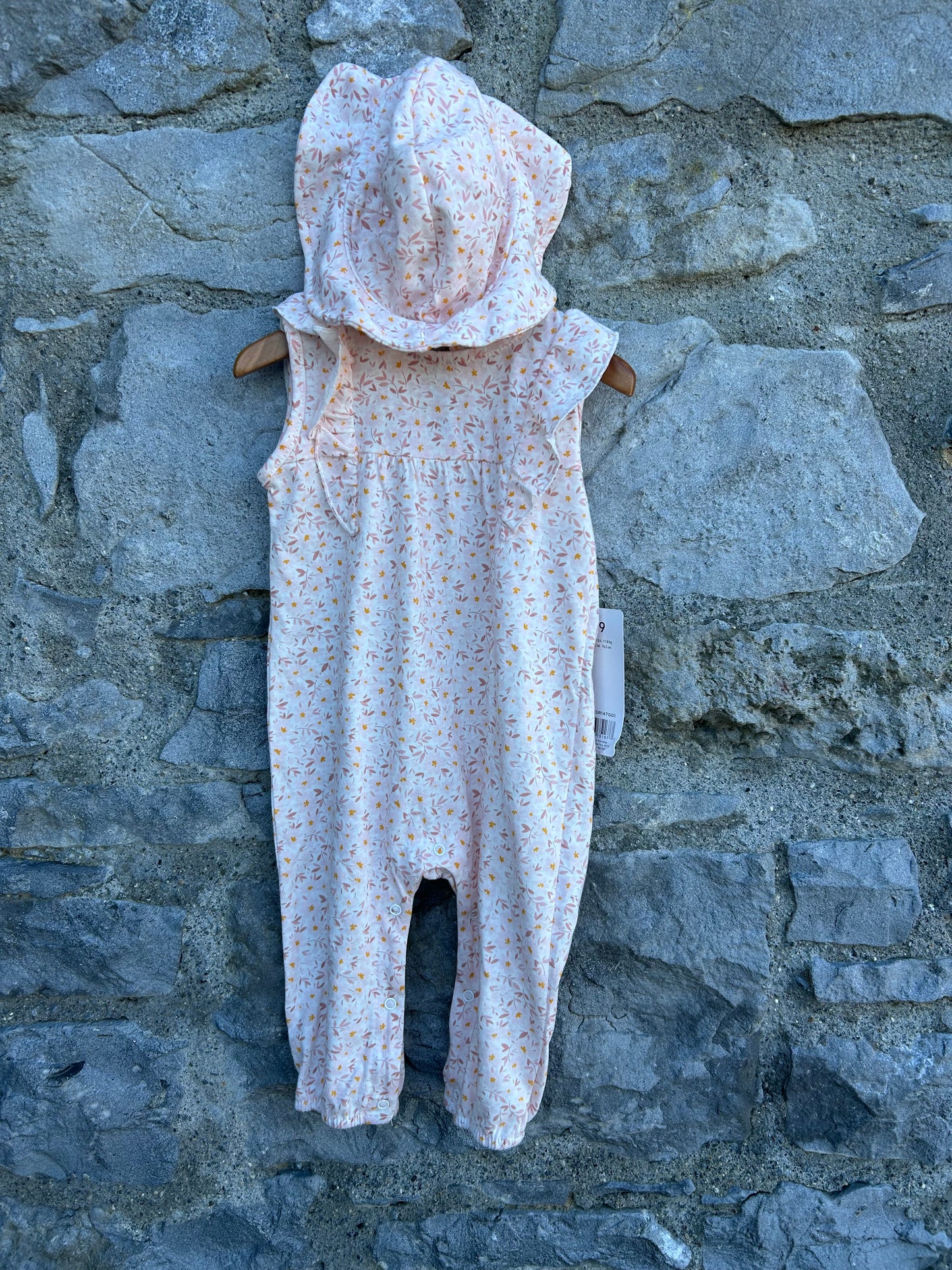 Pink floral rompers&hat 6-9m (68-74cm)
