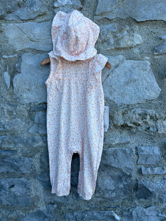 Pink floral rompers&hat 6-9m (68-74cm)