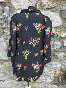 80s floral black shirt uk 8-10