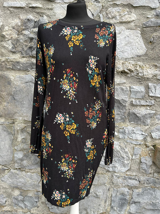 Floral black knitted dress uk 12