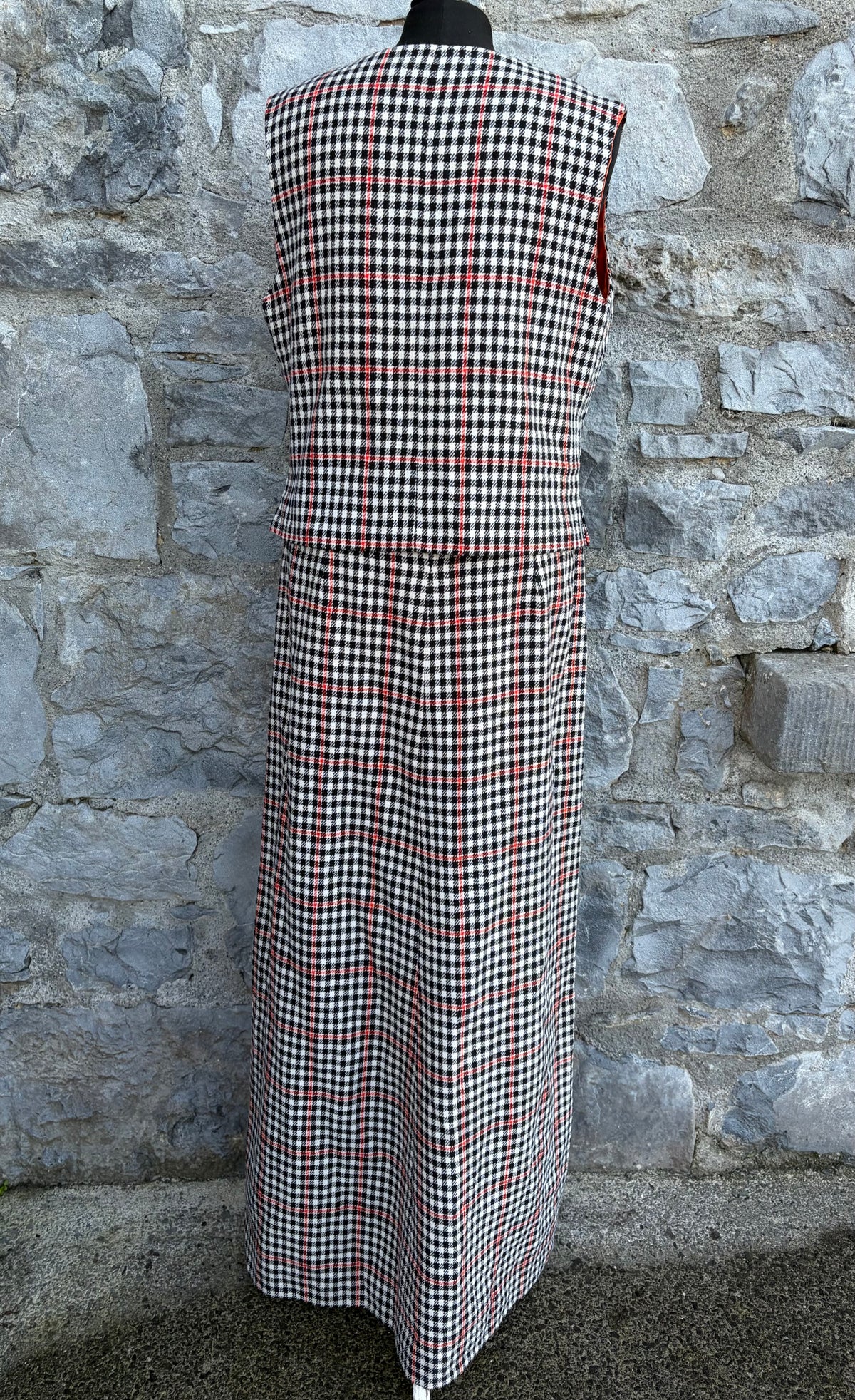 90s Black&white check waistcoat&skirt uk 10-12