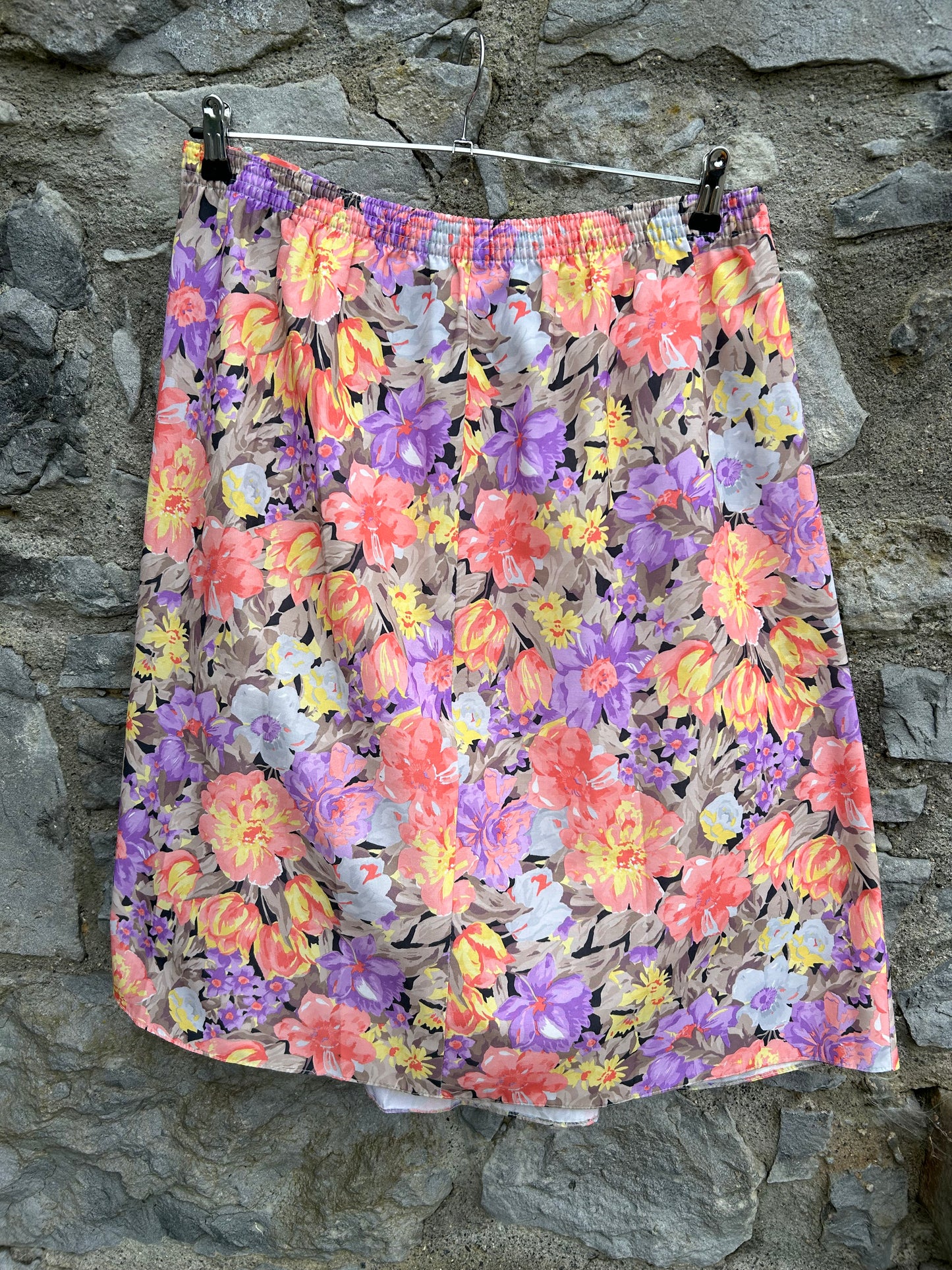 80s purple&orange flowers skirt uk 18