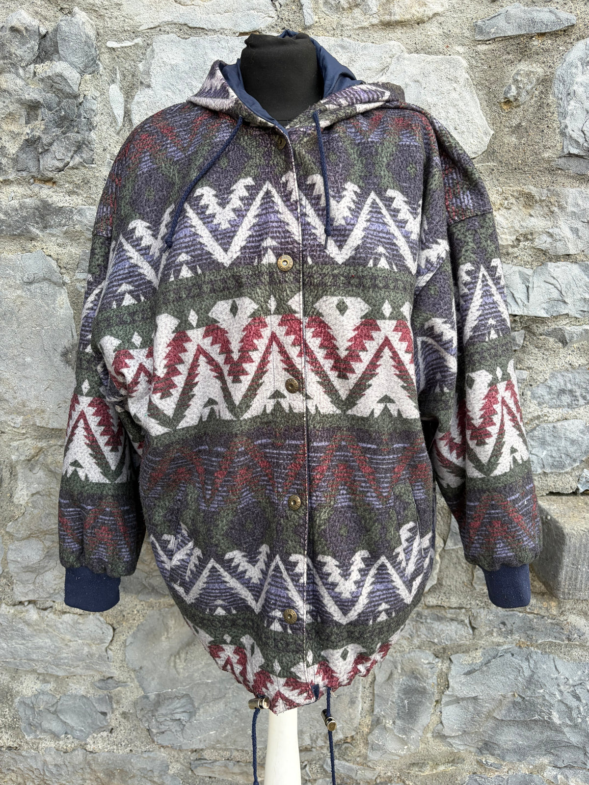 90s Aztec print fleece jacket reversible Large