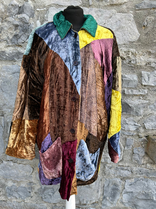 90s colourful patchwork velvet coat uk 14-16